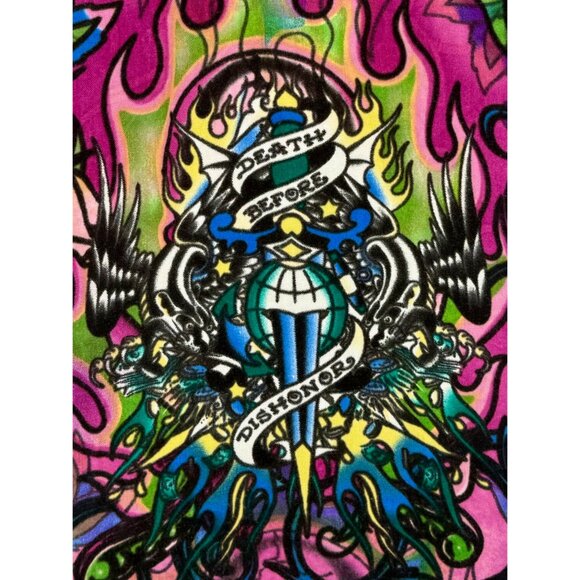 Christian Audigier x Ed Hardy Paisley Print Purple & Pink Fringed Hem Scarf - Picture 1 of 13